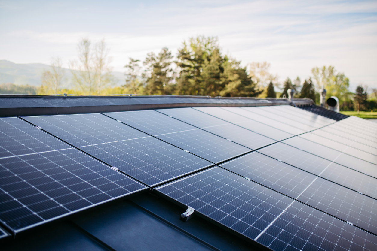 Close up of solar panels installed on the roof.